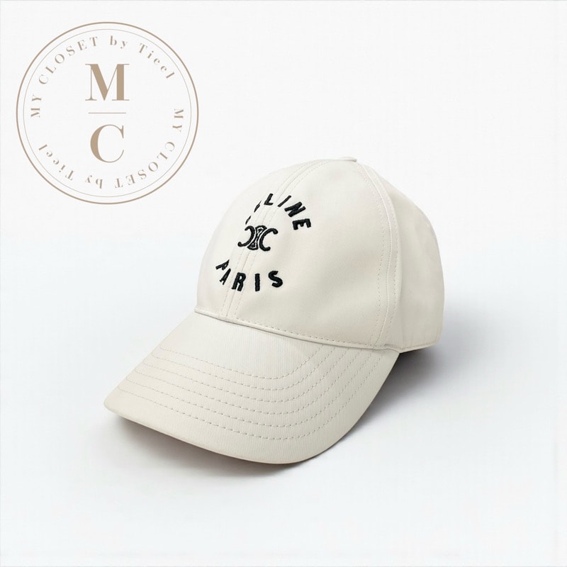 セリーヌ CELINE キャップ 帽子 コットン アイボリー ブラック トリオンフ ロゴ