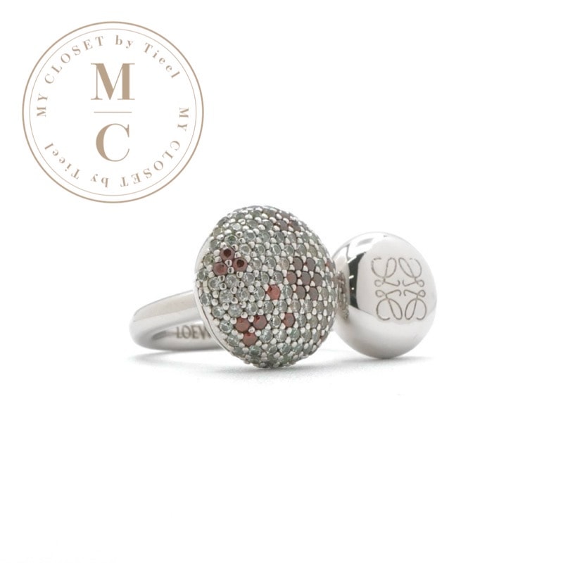 ロエベ LOEWE リング 指輪 シルバー アナグラム ラインストーン