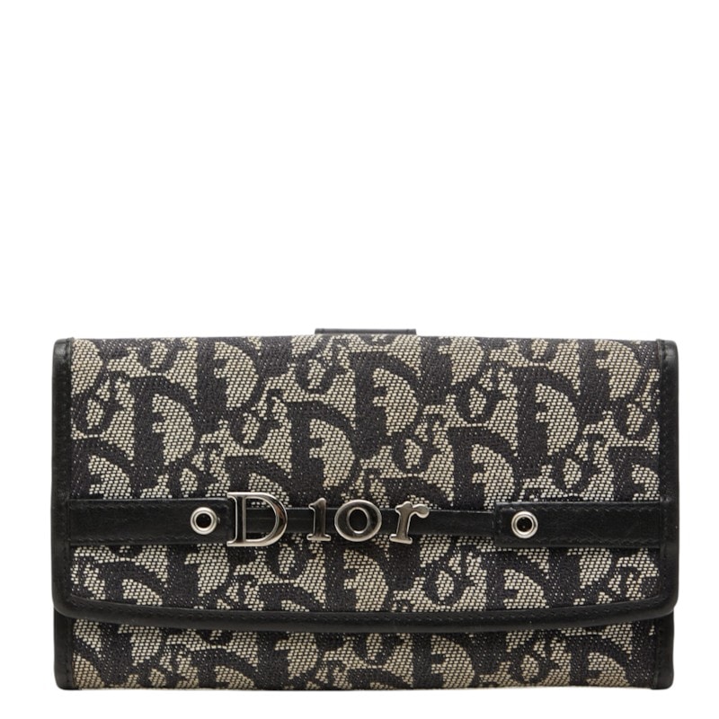 ディオール トロッター 長財布 ブラック アイボリー キャンバス レザー レディース Dior 中古