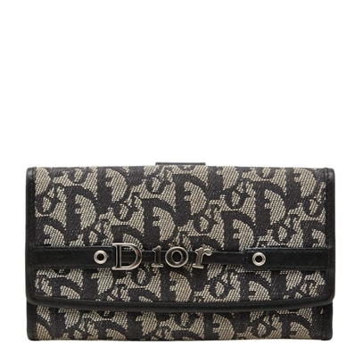 ディオール トロッター 長財布 ブラック アイボリー キャンバス レザー レディース Dior 中古