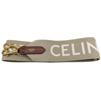 CELINE セリーヌ 小物 ロゴ ショルダーストラップ キャンバス ベージュ ゴールド金具 レディース 美品【中古品】