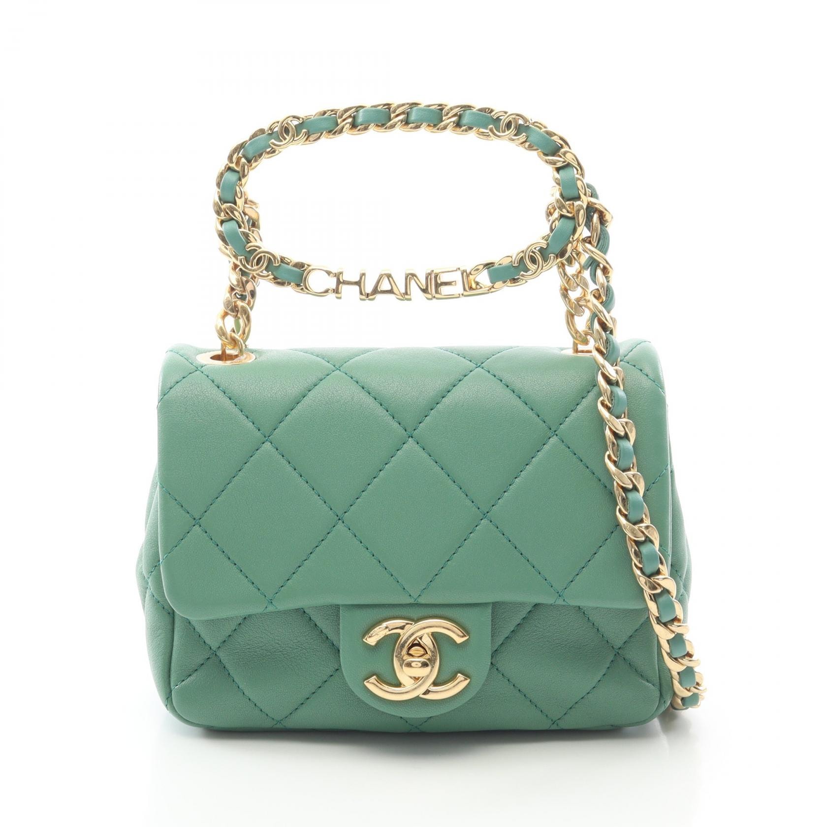 シャネル CHANEL ミニマトラッセ オーバルロゴ トップハンドル 2WAY ショルダーバッグ バッグ ラムスキン(羊革) レディース グリーン系 【中古】