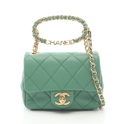 シャネル CHANEL ミニマトラッセ オーバルロゴ トップハンドル 2WAY ショルダーバッグ バッグ ラムスキン(羊革) レディース グリーン系 【中古】