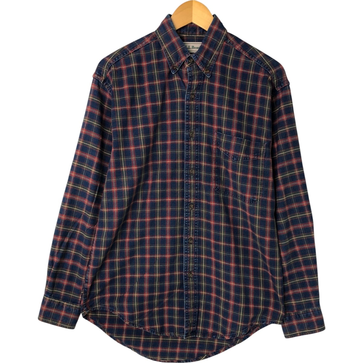 古着 70~80年代 エルエルビーン L.L.Bean チェック柄 長袖 ボタンダウンデニムシャツ カナダ製 メンズS相当 ヴィンテージ/eaa531043