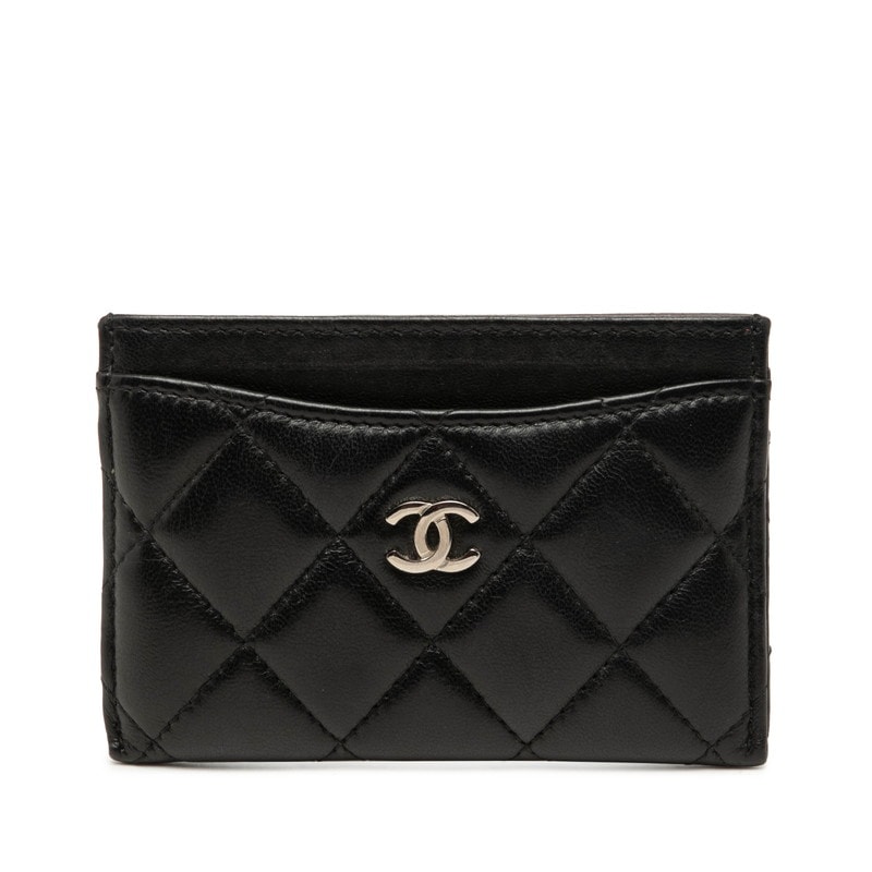 シャネル ココマーク マトラッセ カードケース パスケース ブラック ラムスキン レディース CHANEL 【中古】
