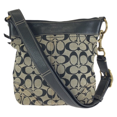 美品 COACH コーチ シグネチャー ミディアムダッフル ブラック ベージュ ゴールド金具 キャンバス レザー/ ショルダーバッグ メッセンジャーバッグ 602868 【中古】