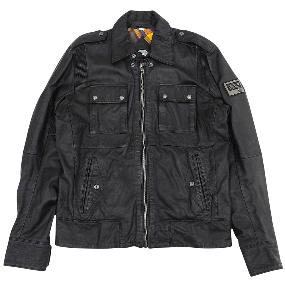 ディーゼル ラムスキン チェックライニング シングル ライダースジャケット メンズ ブラック XL XL