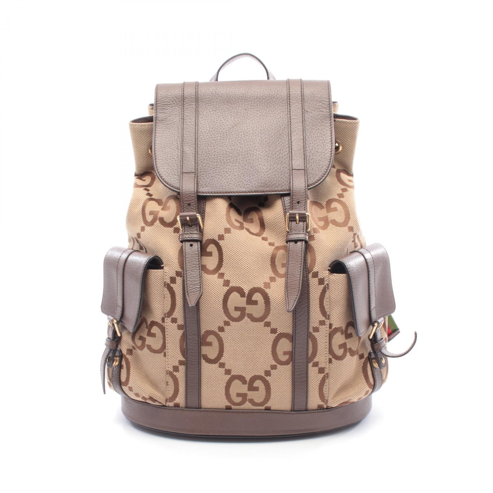 グッチ GUCCI ジャンボGG リュックサック バックパック バッグ キャンバス レザー メンズ レディース ベージュ系 / ブラウン系 678829 【中古】