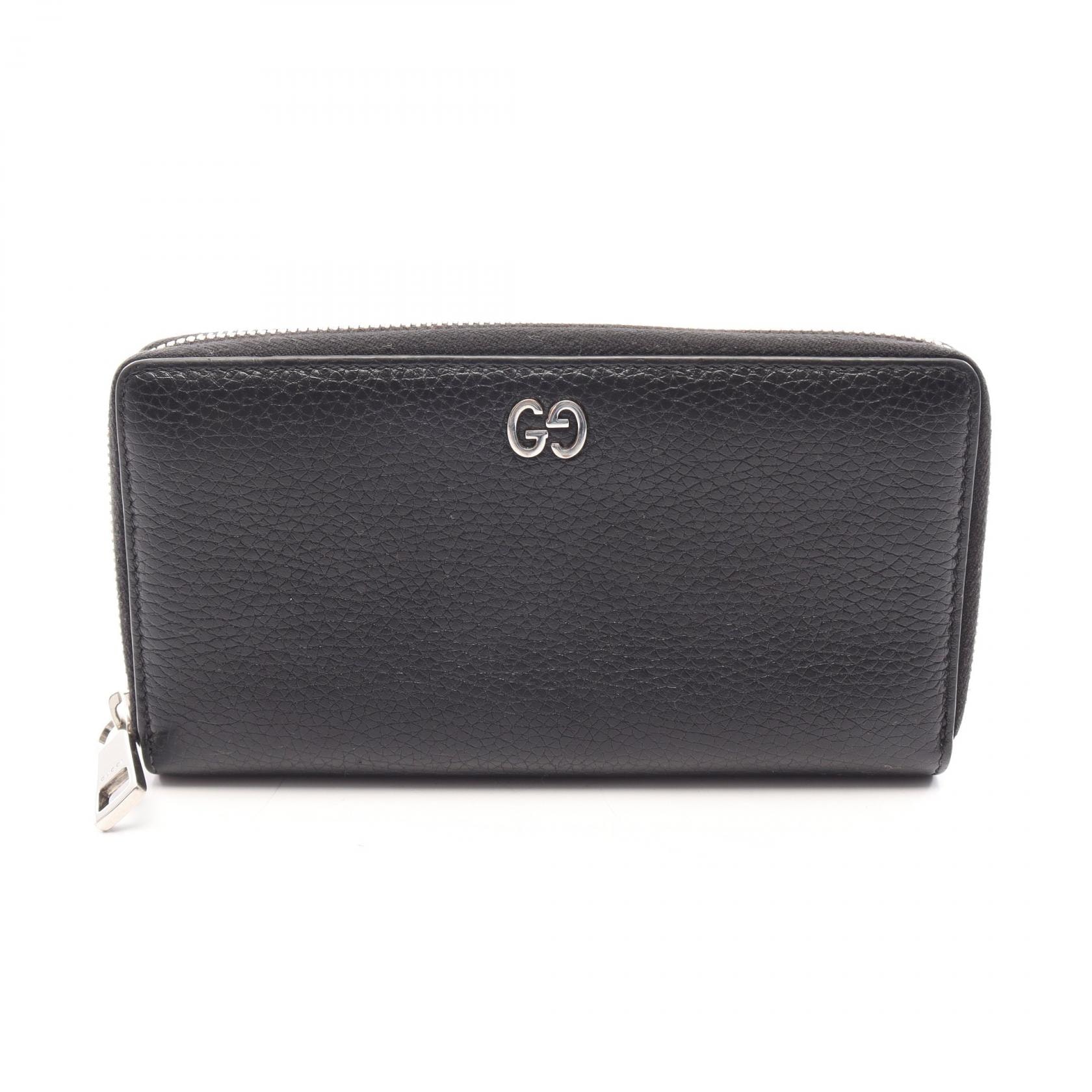グッチ GUCCI GGメタル ラウンド長財布 財布 レザー メンズ レディース ブラック系 473928 【中古】