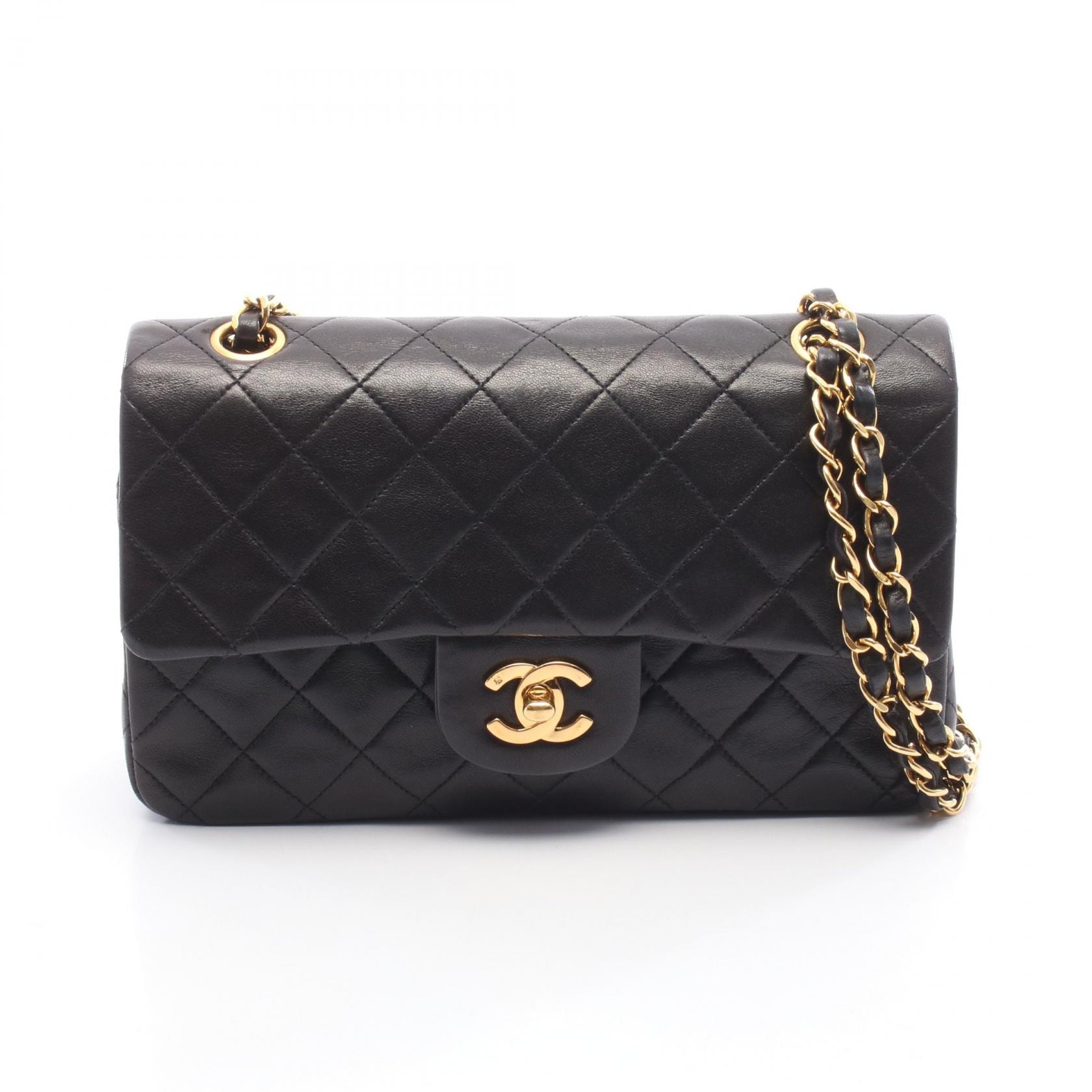 シャネル CHANEL マトラッセ Wフラップ ショルダーバッグ バッグ ラムスキン(羊革) レディース ブラック系 【中古】