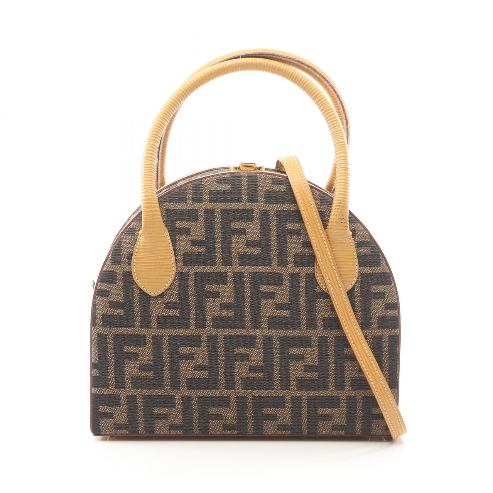 フェンディ FENDI ズッカ 2WAY ハンドバッグ バッグ キャンバス レザー レディース ブラウン系 / ブラック系 / ベージュ系 【中古】