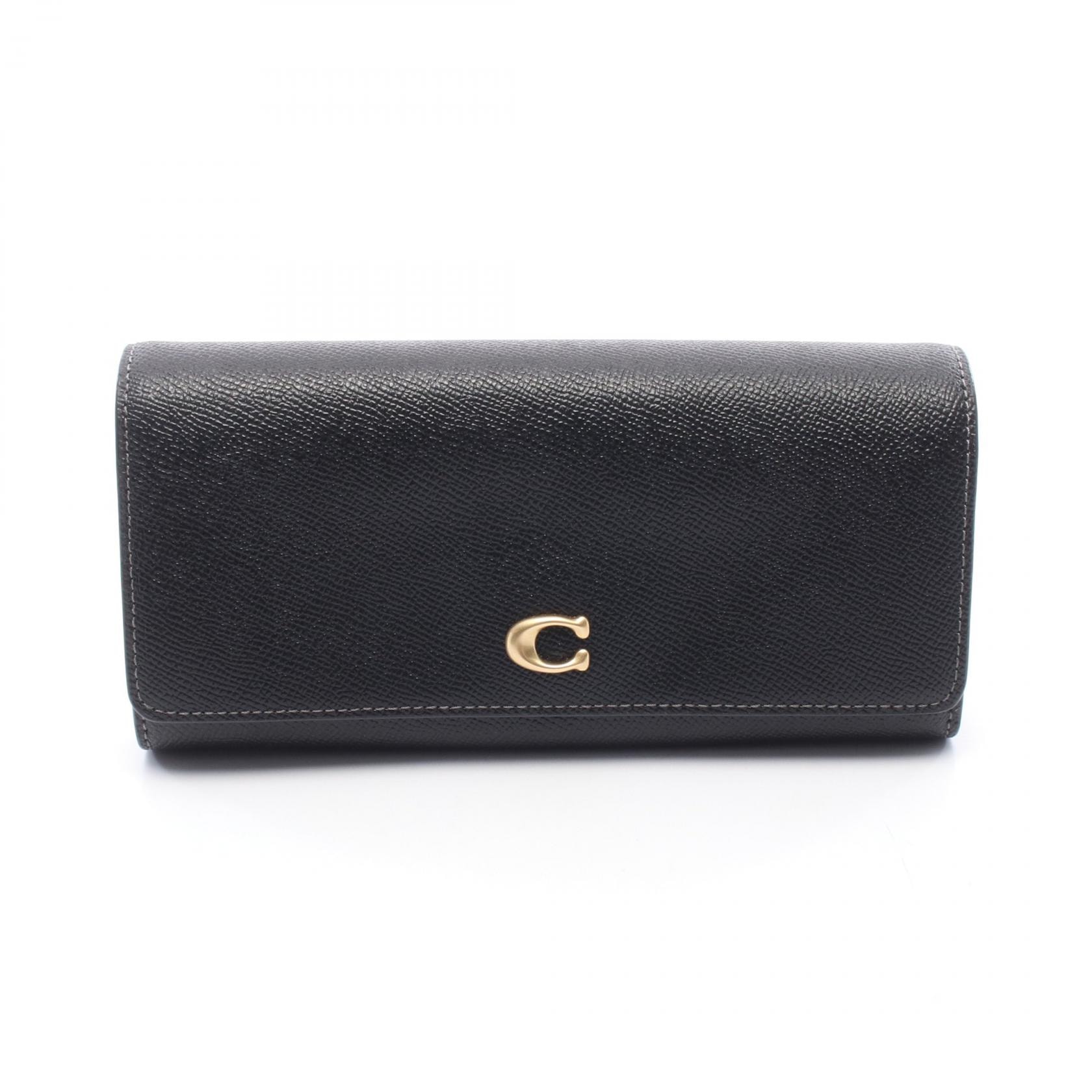 コーチ COACH フラップウォレット 二つ折り長財布 財布 レザー レディース ブラック系 CH803 【中古】