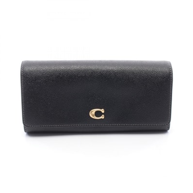 コーチ COACH フラップウォレット 二つ折り長財布 財布 レザー レディース ブラック系 CH803 【中古】