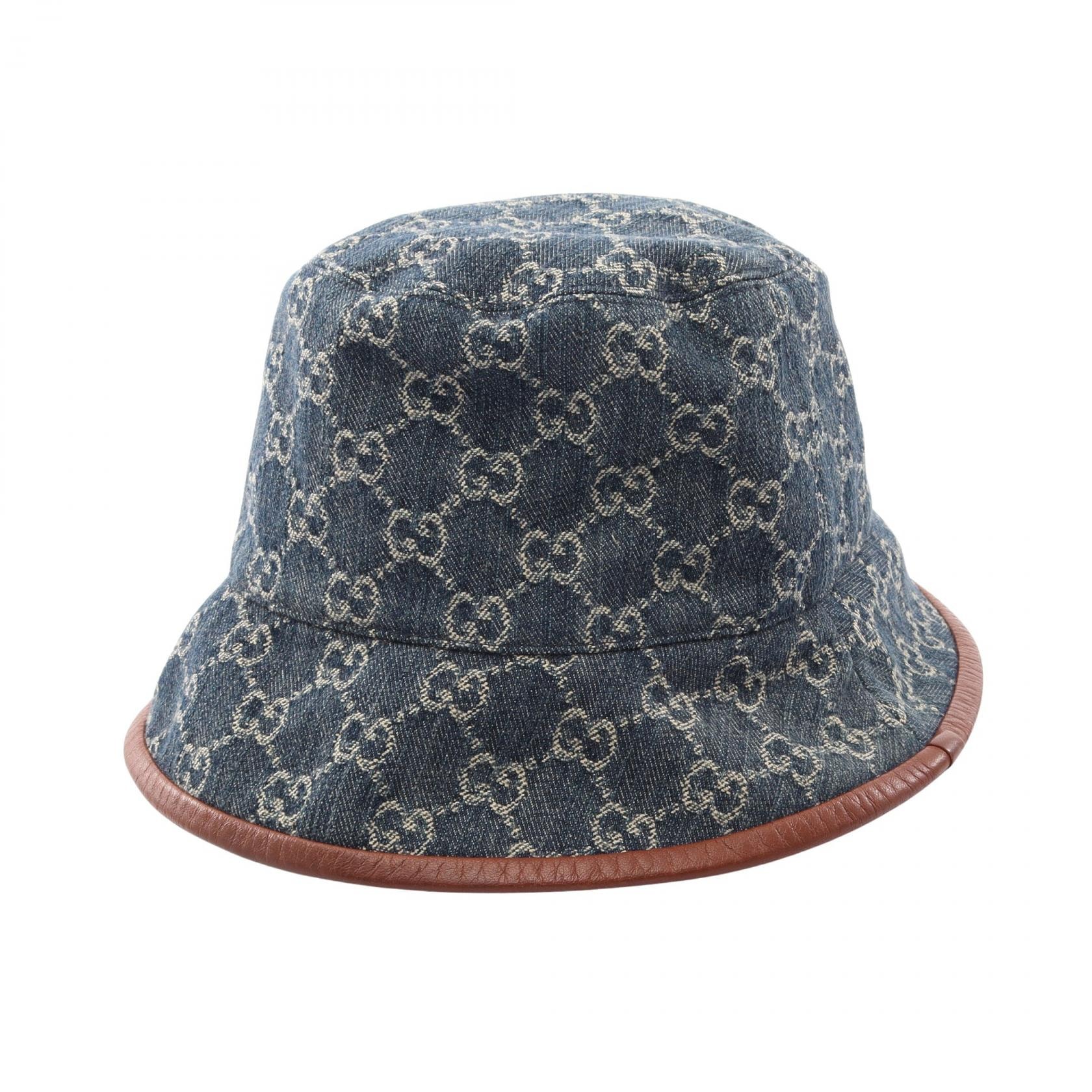 グッチ GUCCI GG柄 バケット ハット 帽子 コットン レザー メンズ レディース ネイビー系 / ブラウン系 576371 【中古】