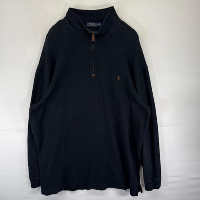 古着 ポロ・ラルフローレン POLO RALPH LAUREN ニット ハーフジップ ワンポイントロゴ刺繍 トレーナー 2XLT ブラック系 メンズ