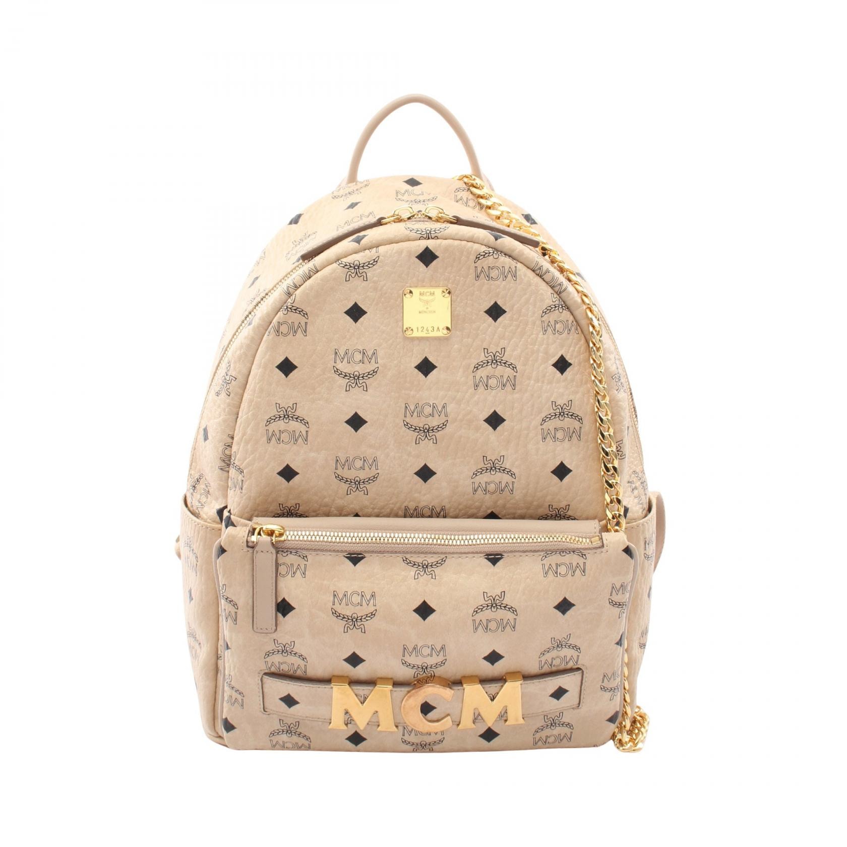 エム・シー・エム MCM ヴィセトス リュックサック バックパック バッグ PVCコーティングキャンバス レザー レディース ベージュ系 【中古】