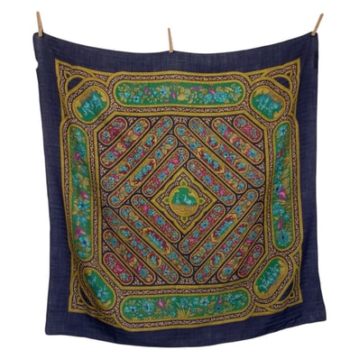 HERMES エルメス QALAMDAN カレ90 ネイビー マルチカラー シルク スカーフ 602387 【中古】