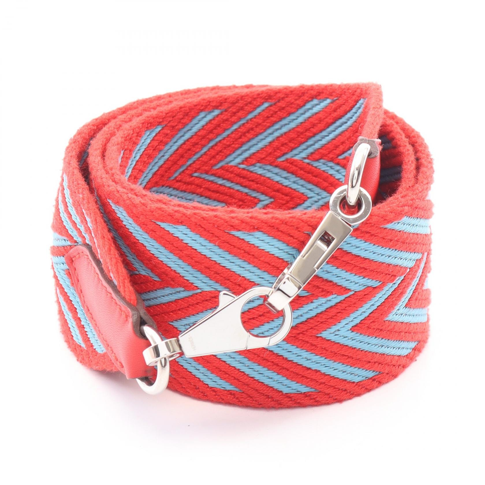 エルメス HERMES バンドリエール サングル ジグザグ ショルダーストラップ アクセサリー キャンバス トワル / ヴォースイフト トワル ルージュクー D刻印(2019年製造) レディース レッド系 / ブルー系 / ブルーノール