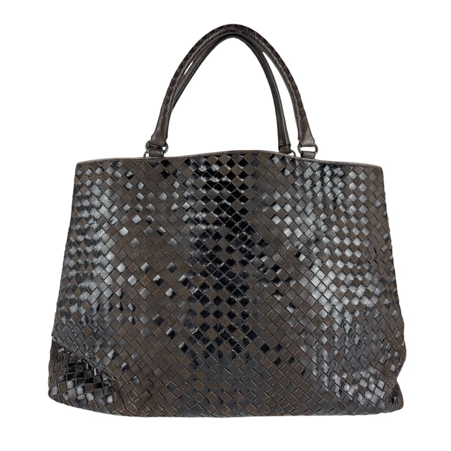ボッテガヴェネタ BOTTEGAVENETA ハンドバッグ ショルダーバッグ イントレチャート レザー ブラウン×ブラック ユニセックス【中古】 z7655