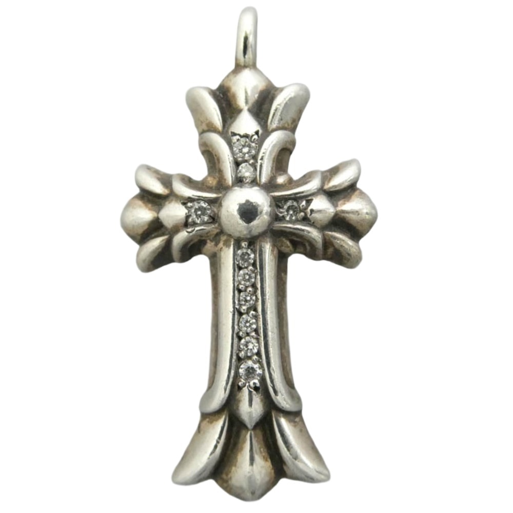 CHROME HEARTS クロムハーツ(原本無) DBL CH CRSP DMND ダブルCHクロスチャーム パヴェダイヤ ペンダントトップ シルバー系【中古】