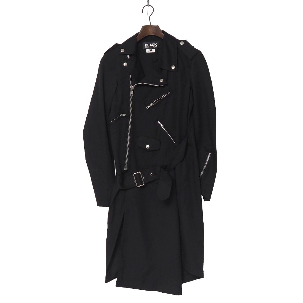 ■美品■BLACK COMME des GARCONS ブラックコムデギャルソン コート サイズXS AD2015 捻じれ 変形 ロングライダースジャケット 洗い加工 ブランド古着【中古】20260901/RB0791