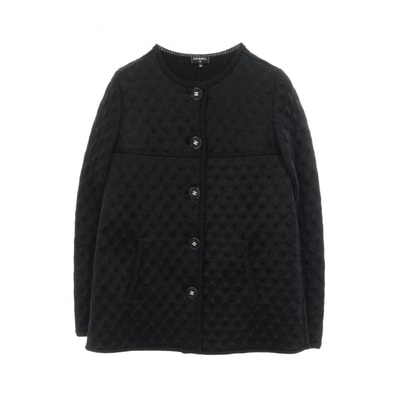 シャネル CHANEL ココマークボタン キルティングカーディガン ノーカラージャケット 衣料品 アウター シルク ポリエステル レディース ブラック系 P57087K07441 【中古】