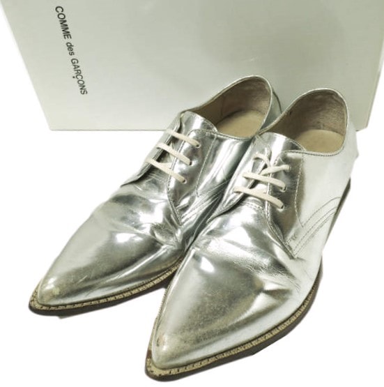 JUNYA WATANABE COMME des GARCONS ジュンヤワタナベ コムデギャルソン 日本製 ポインテッドトゥレザーシューズ GF-K102 S(24cm) シルバー ダービーシューズ プレーントゥ 革靴 シューズ g21547