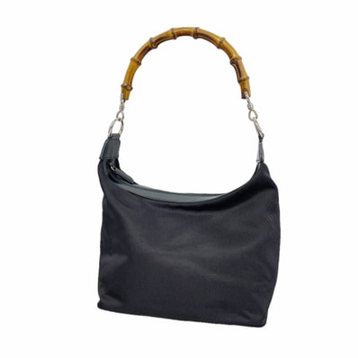 【6id5510】グッチ ショルダーバッグ バンブー 000 1956 0531 ナイロン ブラック シルバー金具【中古】レディース
