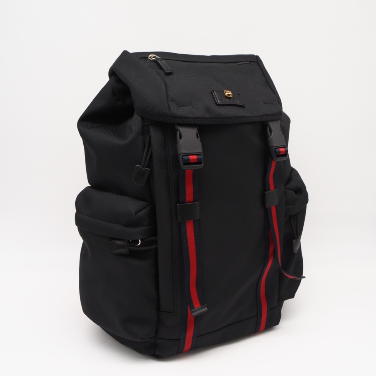 極美品 GUCCI グッチ ナイロン テクノキャンバス バックパック 429037 リュック・デイパック ブラック ベージュ レッド ナイロン メンズ