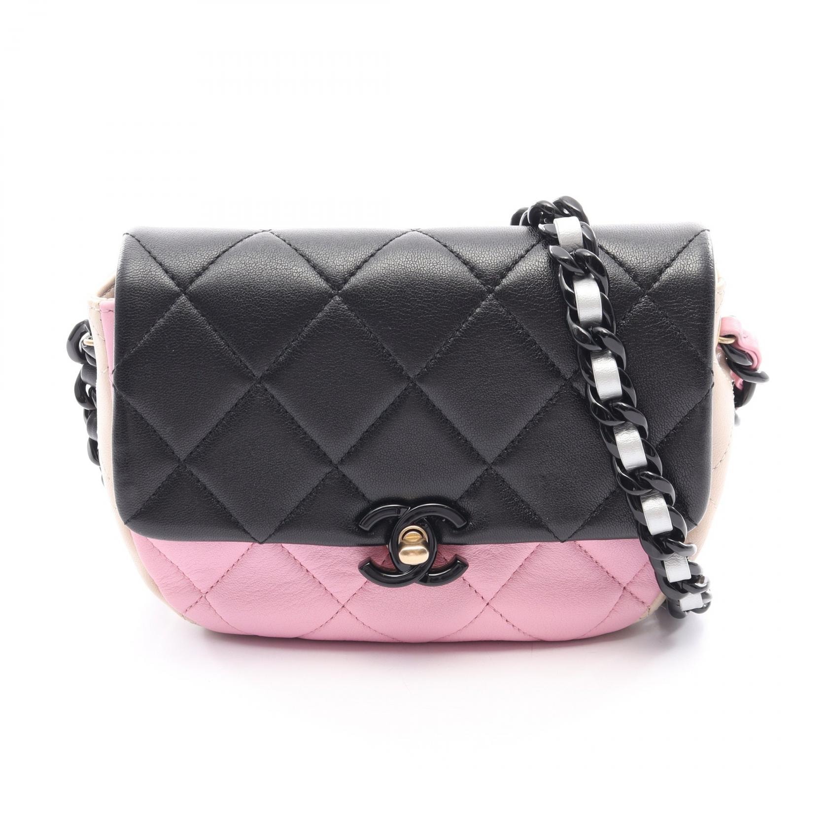 シャネル CHANEL ミニマトラッセ ショルダーバッグ バッグ ラムスキン(羊革) レディース ブラック系 / ピンク系 / ベージュ系 【中古】