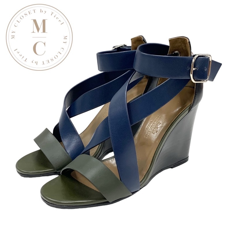 エルメス HERMES サンダル 靴 シューズ レザー ネイビー カーキ ブラック ウェッジソール