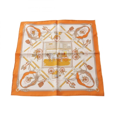エルメス HERMES プチカレ カレ40 Palonniers スカーフ 衣料品 シルク シルク オレンジ レディース ホワイト系 / オレンジ系 / マルチカラー 【中古】