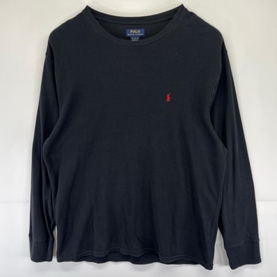 古着 ポロ・ラルフローレン POLO RALPH LAUREN 長袖Tシャツ サーマル ワンポイントロゴ刺繍 大きいサイズ 2XL ブラック系 メンズ