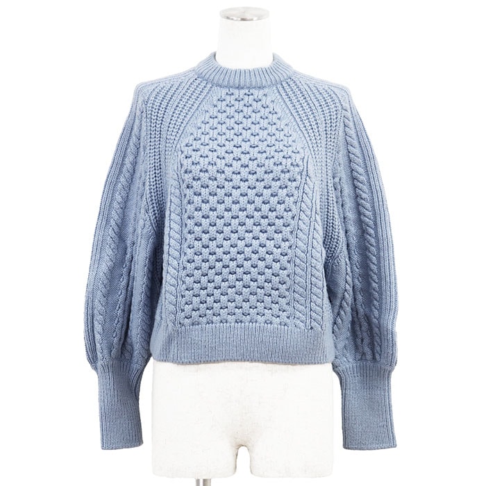 【未使用】LOUIS VUITTON ルイ・ヴィトン ケーブルニット アルパカブレンド サイズ M レディース 2018AW ミックス パッチワーク ロングスリーブ 長袖 トップス サックスブルー 青 イタリア製