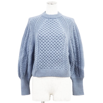 【未使用】LOUIS VUITTON ルイ・ヴィトン ケーブルニット アルパカブレンド サイズ M レディース 2018AW ミックス パッチワーク ロングスリーブ 長袖 トップス サックスブルー 青 イタリア製