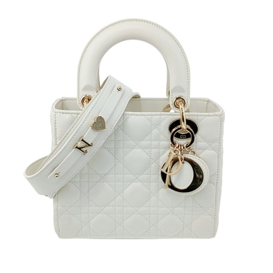 Christian Dior クリスチャンディオール Lady Dior My ABCDior バッグ スモール ハンドバッグ M0538OCAL ラムスキン ホワイト レディース【中古】