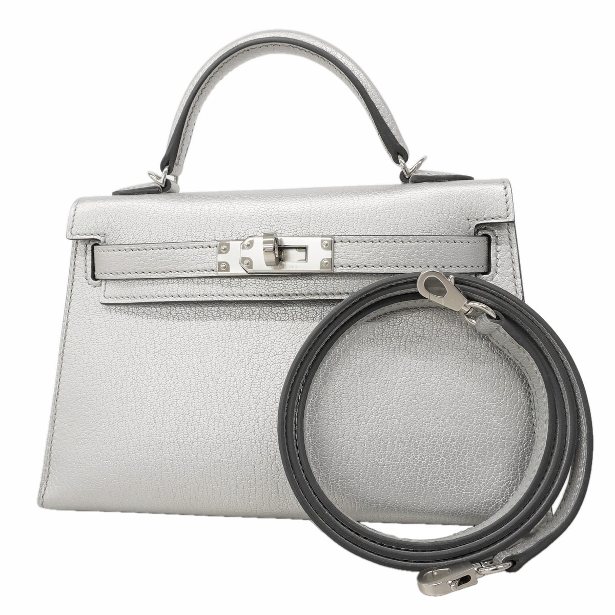 ★SALE【6hb0707-g】エルメス ハンドバッグ ミニケリー2 シェーブルシャムキラ アルジャン シルバー金具 G刻印 2wayバッグ【中古】レディース