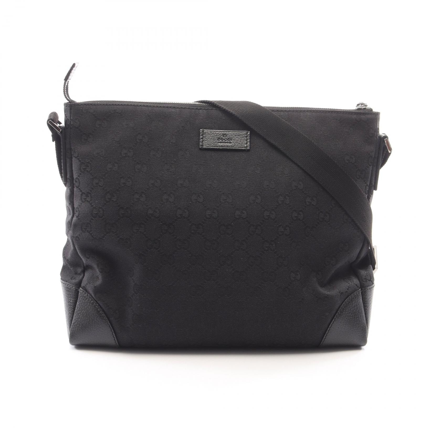 グッチ GUCCI GGキャンバス ショルダーバッグ バッグ キャンバス レザー メンズ レディース ブラック系 110054 【中古】