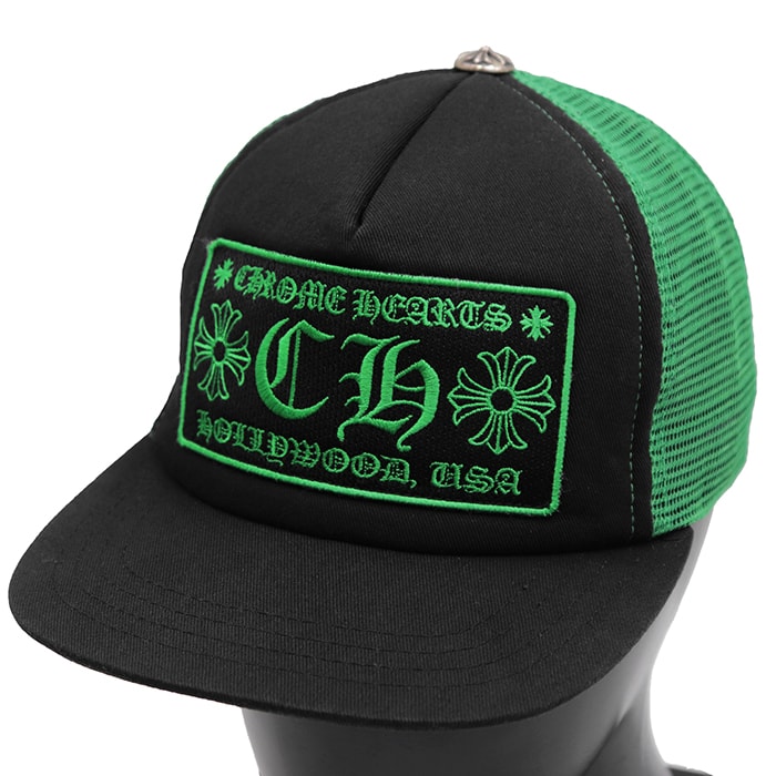【極美品】CHROME HEARTS クロムハーツ トラッカーキャップ サイズ ONE SIZE 53-60 メンズ レディース ユニセックス メッシュ セメタリークロス コットン × ポリエステル 帽子 小物 ブラック グリーン 黒 緑 アメリカ製