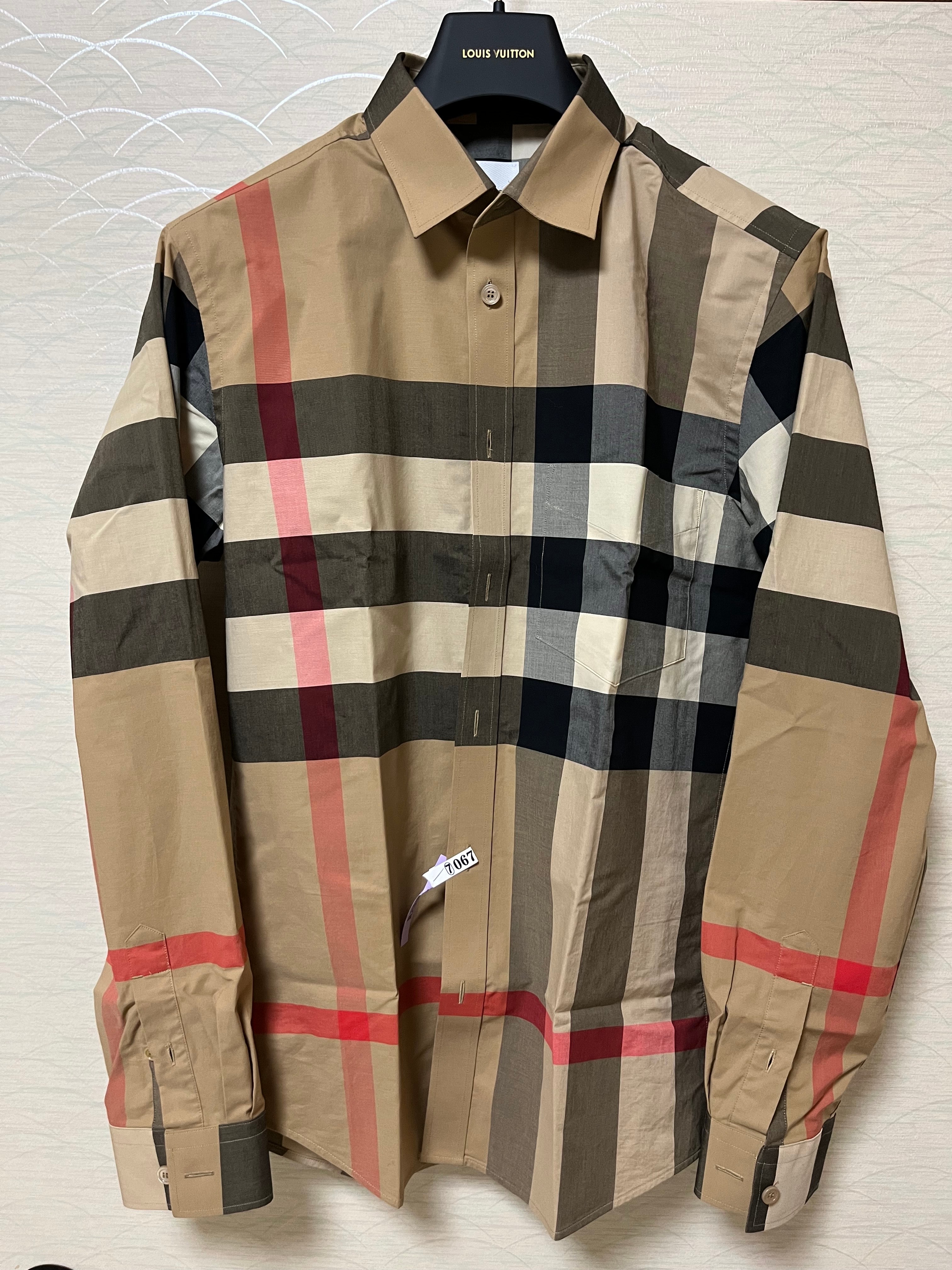 BURBERRY Check Stretch Cotton Poplin Shirt "Archive Beige"