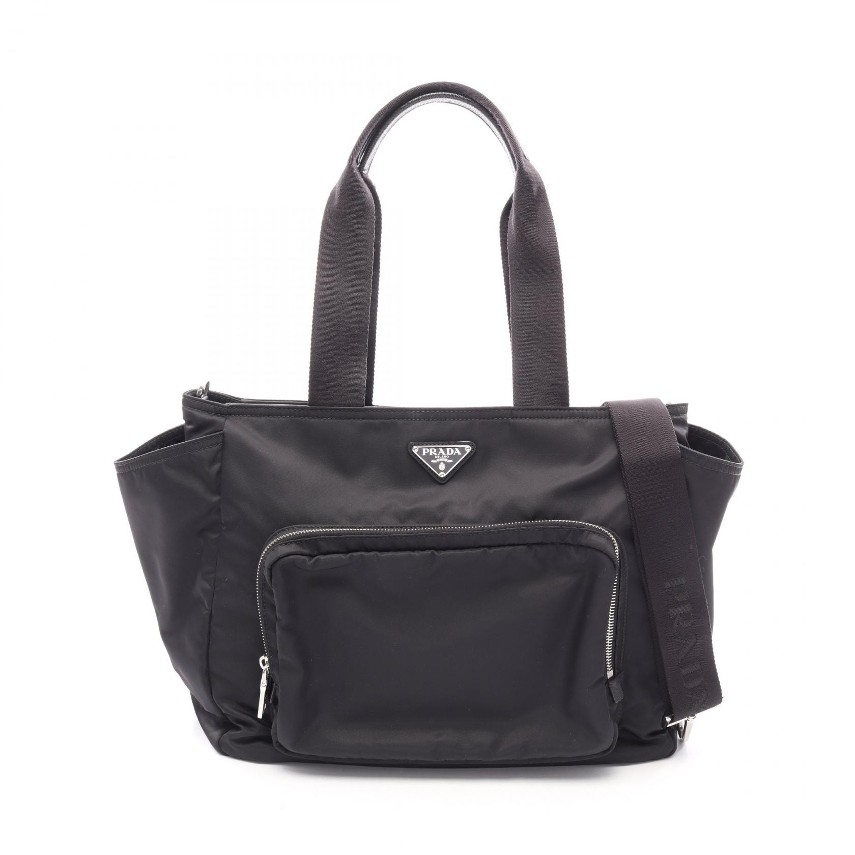 プラダ PRADA Re-Nylon ベビーバッグ 2WAY トートバッグ バッグ ナイロン サフィアーノレザー レディース ブラック系 1BG102_RV44_F0002_V 【中古】