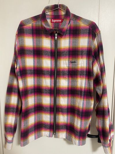 Supreme Shadow Plaid Flannel Zip Up Shirt "White"