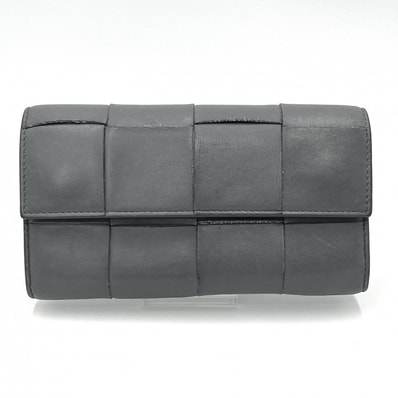 BOTTEGA VENETA(ボッテガヴェネタ)マキシイントレチャート 長財布 グレー レザー 二つ折り ウォレット レディース メンズ【中古】