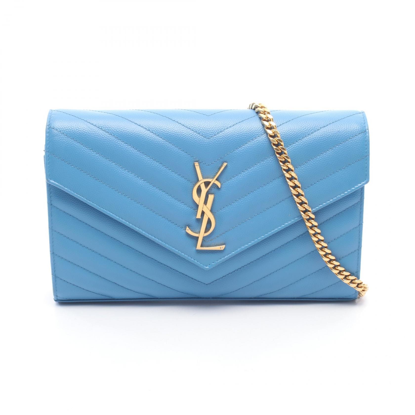 サンローランパリ SAINT LAURENT PARIS カサンドラ クラシック ショルダーバッグ バッグ レザー レディース ブルー系 377828 【中古】