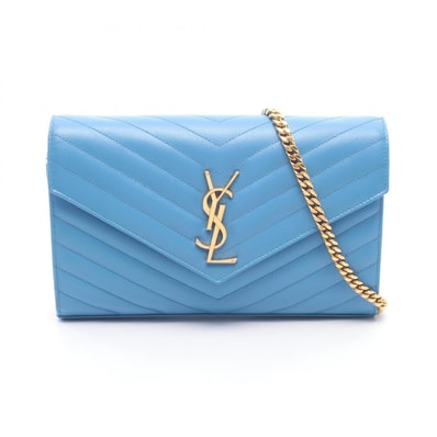 サンローランパリ SAINT LAURENT PARIS カサンドラ クラシック ショルダーバッグ バッグ レザー レディース ブルー系 377828 【中古】
