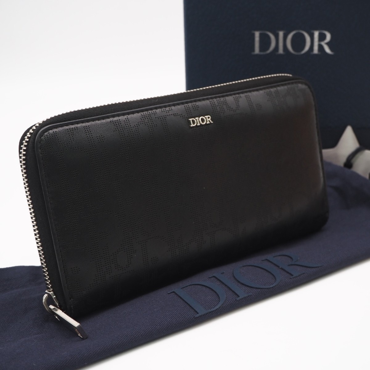 美品 Dior ディオール オブリーク ギャラクシー ロングジップウォレット 2ESBC252VPD 長財布 ブラック グレインカーフレザー メンズ