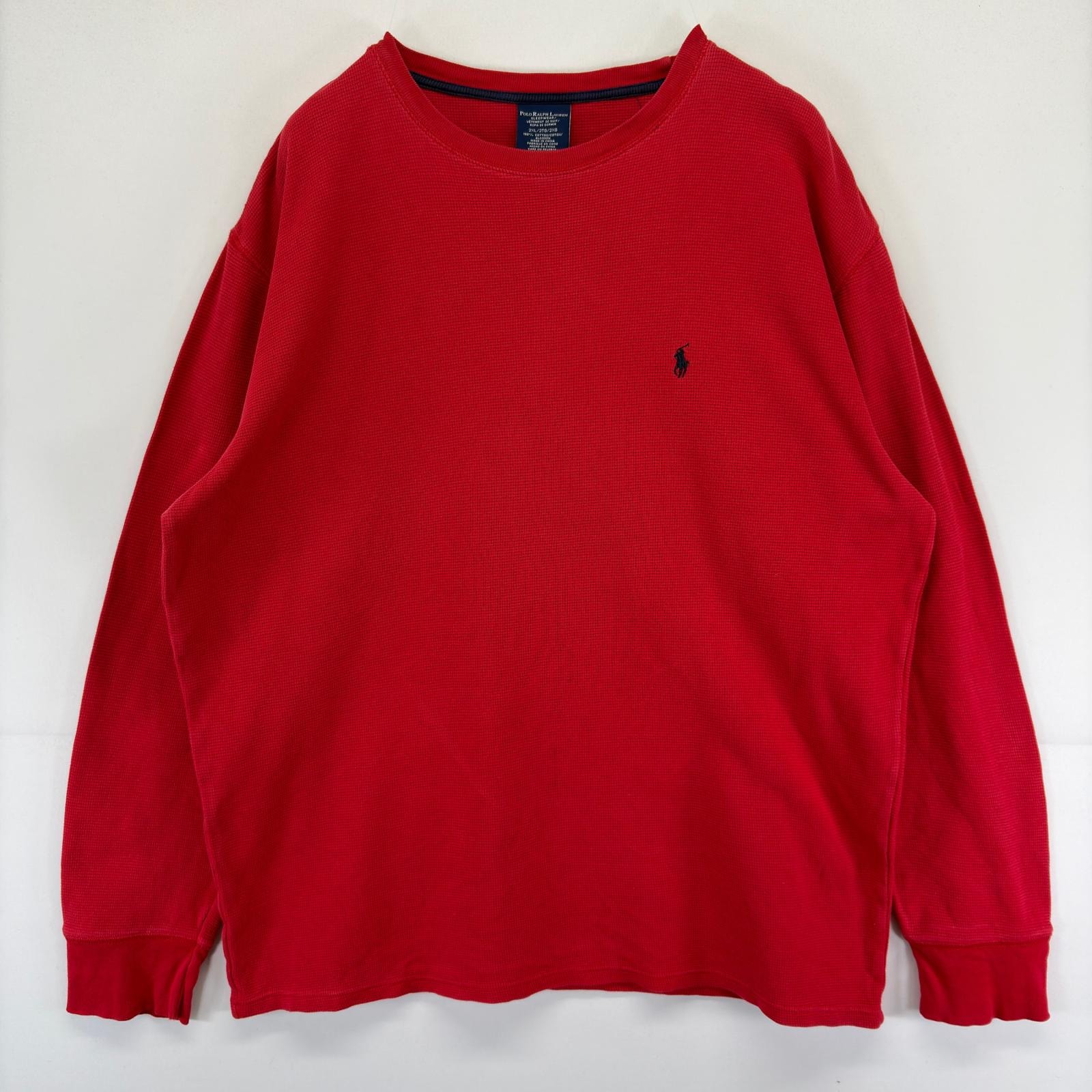 古着 ポロ・ラルフローレン POLO RALPH LAUREN 長袖Tシャツ ワンポイント ロゴ 刺繍 サーマル 大きいサイズ 2XL  レッド メンズ