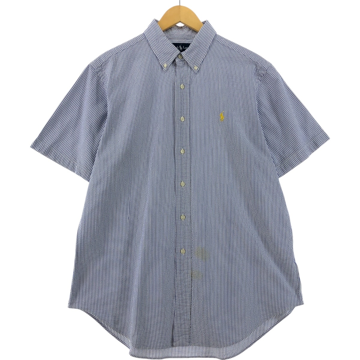 古着 ラルフローレン Ralph Lauren CLASSIC FIT シアサッカー 半袖 ボタンダウン ストライプシャツ メンズL相当/eaa533688