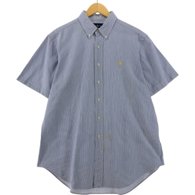 古着 ラルフローレン Ralph Lauren CLASSIC FIT シアサッカー 半袖 ボタンダウン ストライプシャツ メンズL相当/eaa533688