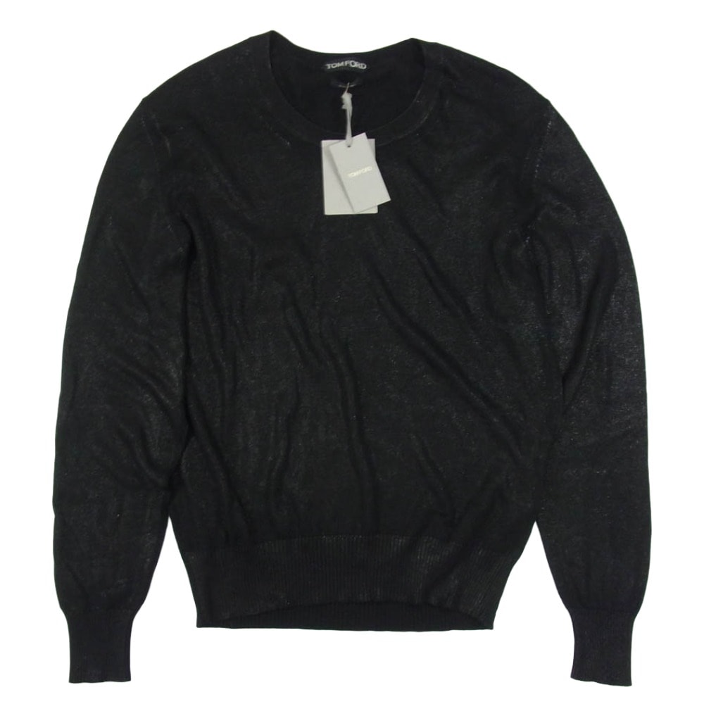 TOM FORD トムフォード ニット TFK110 シルクニット クルーネック セーター ブラック系 48【美品】【中古】